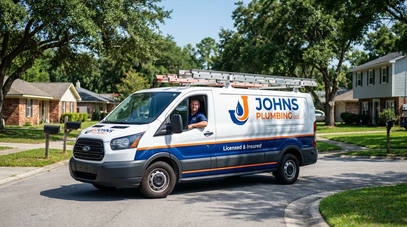 Johns Plumbing LLC service van in Phippsburg, ME