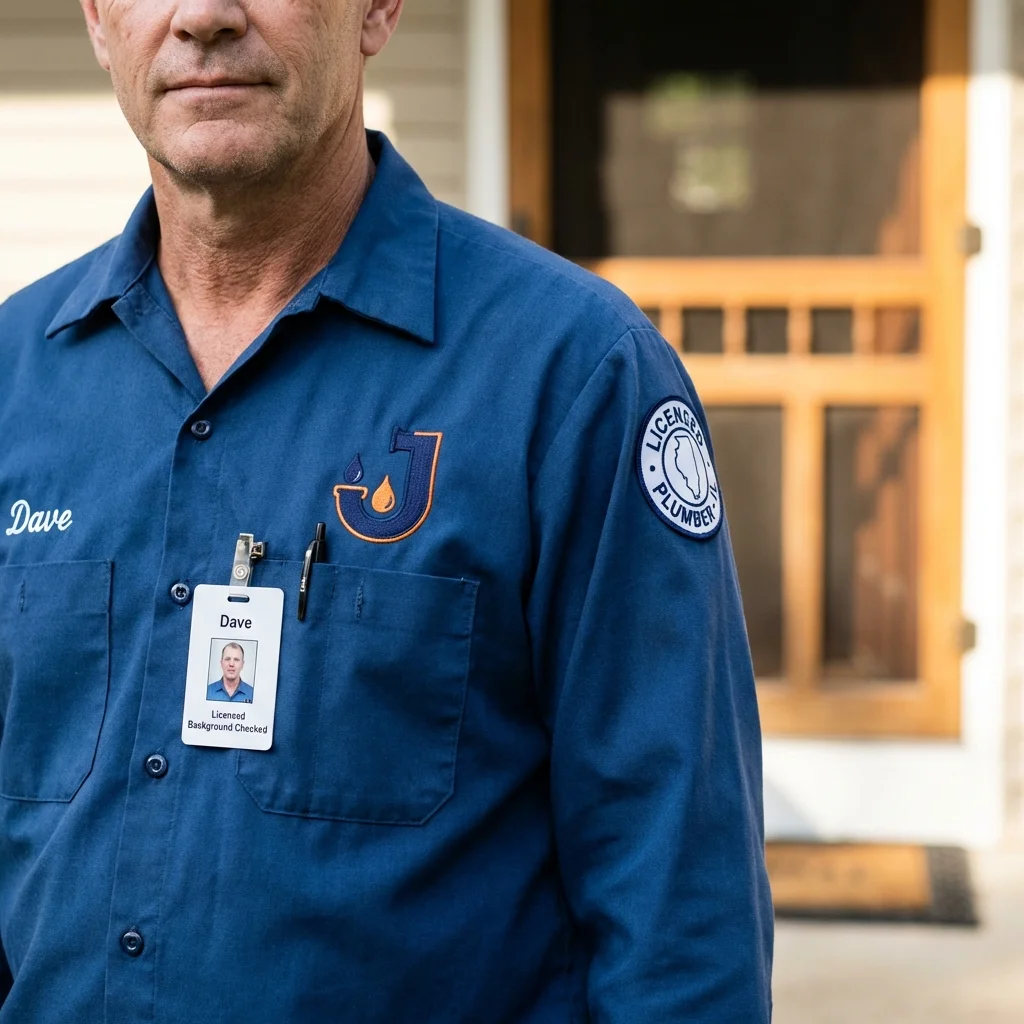 Licensed plumber showing ID badge in Phippsburg, ME