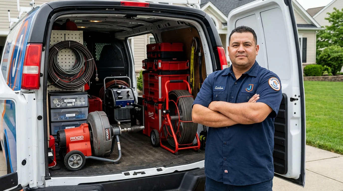 Professional drain cleaning equipment and Johns Plumbing LLC plumber in Phippsburg