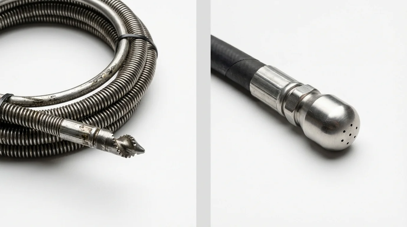 Drain snake cable and hydro jetting nozzle used for drain cleaning in Phippsburg, ME