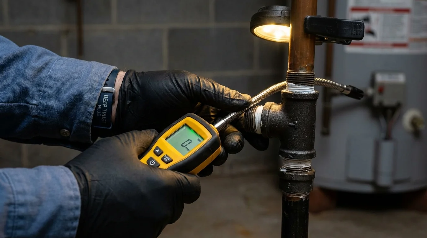 Gas leak detection with electronic sniffer by Johns Plumbing LLC in Phippsburg