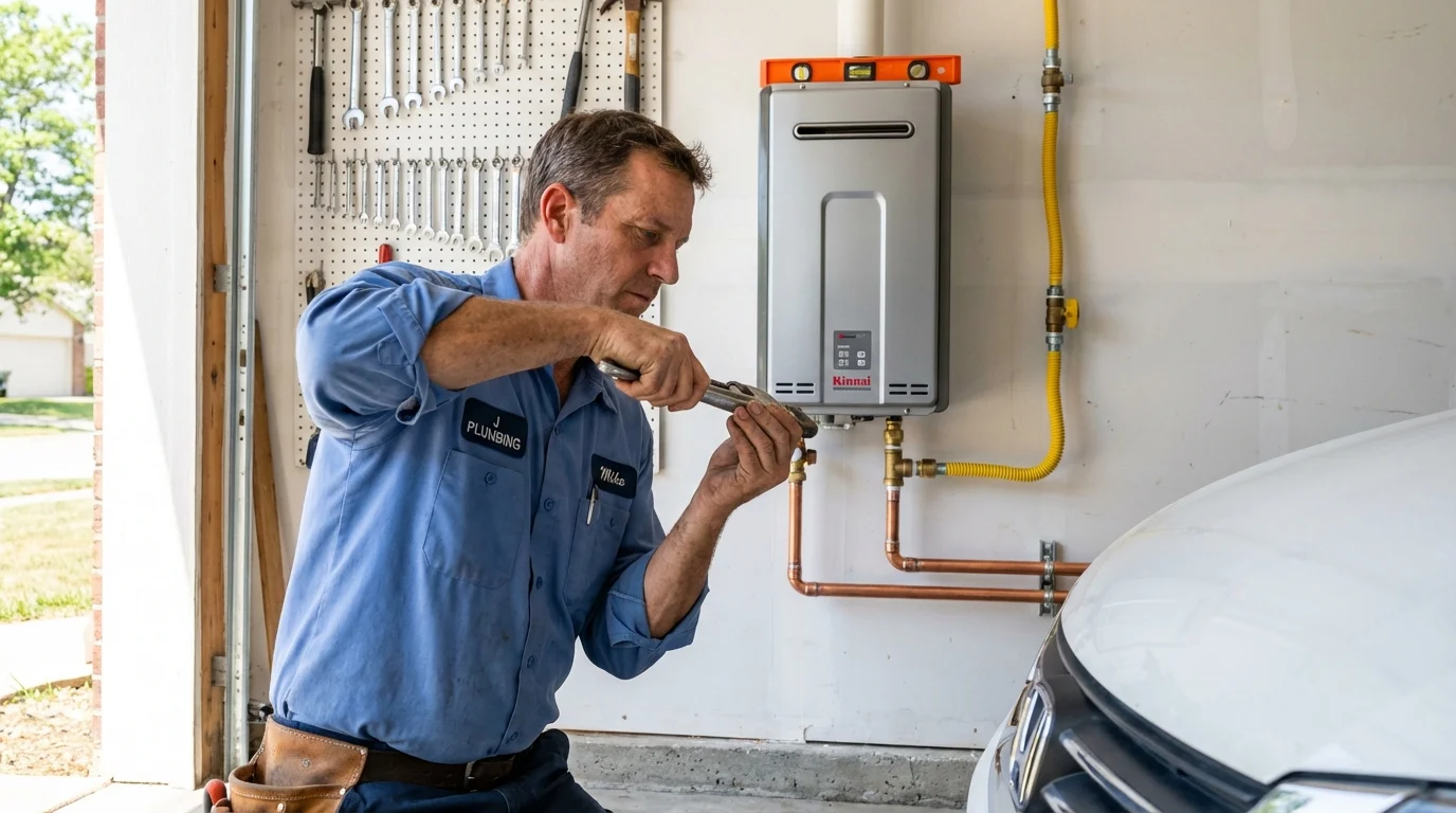 Tankless water heater installation by a Johns Plumbing LLC plumber in Phippsburg